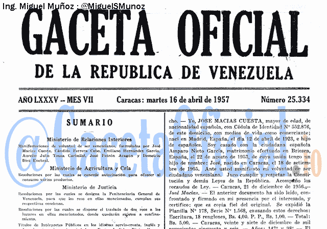 Gaceta Oficial 25334 del 16 Abril 1957
