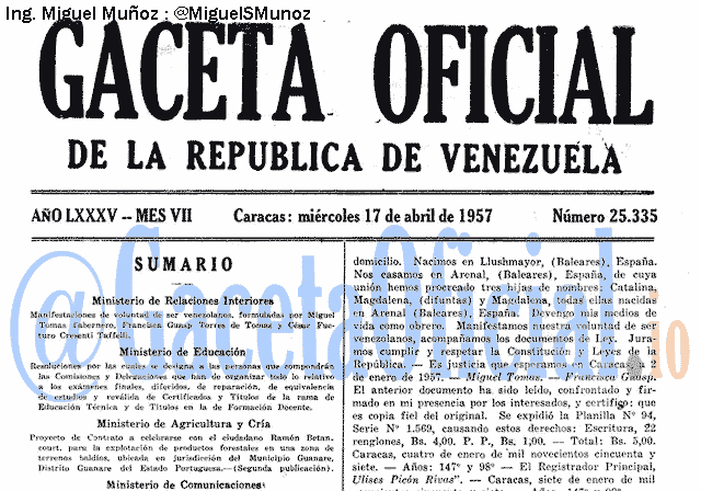 Gaceta Oficial 25335 del 17 Abril 1957