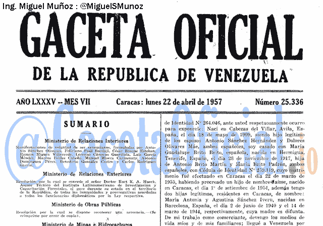 Gaceta Oficial 25336 del 22 Abril 1957