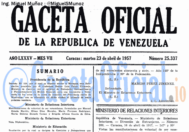 Gaceta Oficial 25337 del 23 Abril 1957