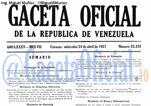 Gaceta Oficial 25338 del 24 Abril 1957
