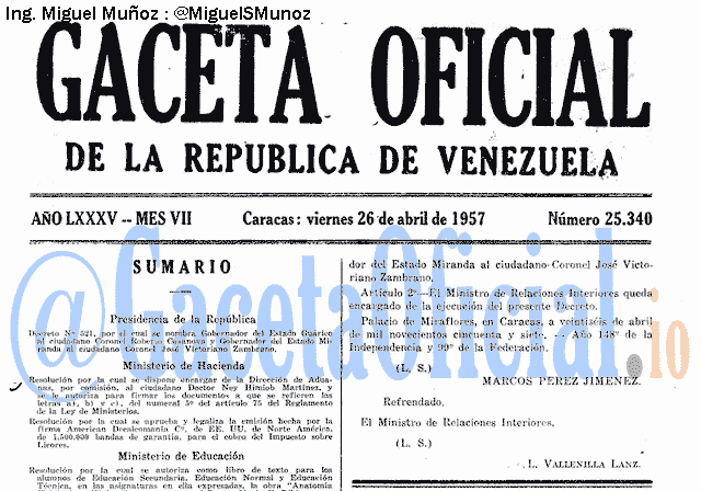 Gaceta Oficial 25340 del 26 Abril 1957