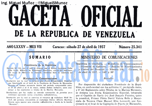 Gaceta Oficial 25341 del 27 Abril 1957