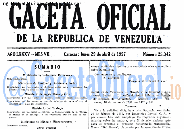 Gaceta Oficial 25342 del 29 Abril 1957
