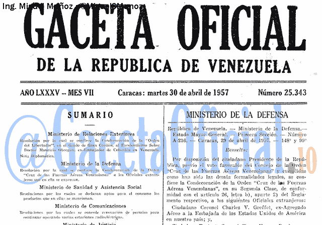 Gaceta Oficial 25343 del 30 Abril 1957