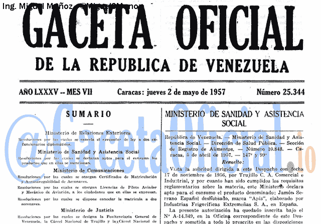Gaceta Oficial 25344 del 2 Mayo 1957