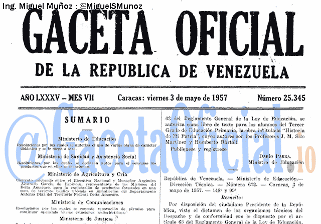 Gaceta Oficial 25345 del 3 Mayo 1957