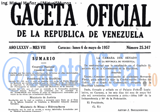 Gaceta Oficial 25347 del 6 Mayo 1957