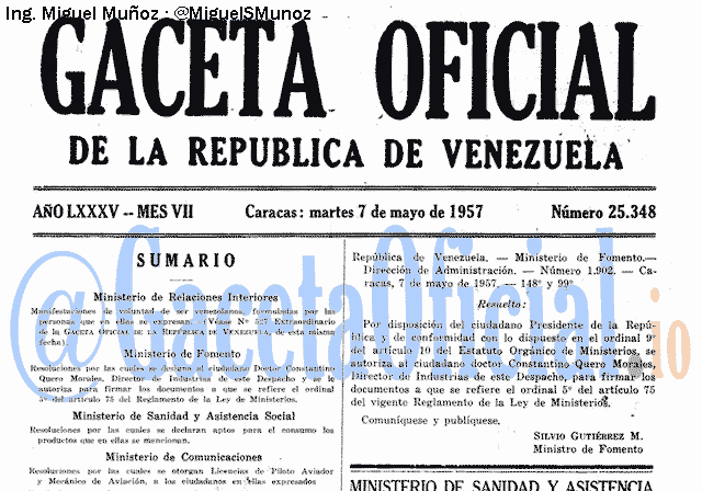 Gaceta Oficial 25348 del 7 Mayo 1957