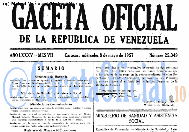 Gaceta Oficial 25349 del 8 Mayo 1957