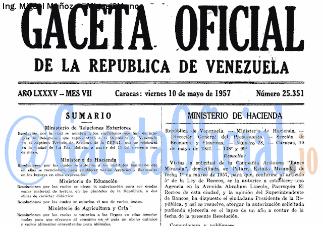 Gaceta Oficial 25351 del 10 Mayo 1957