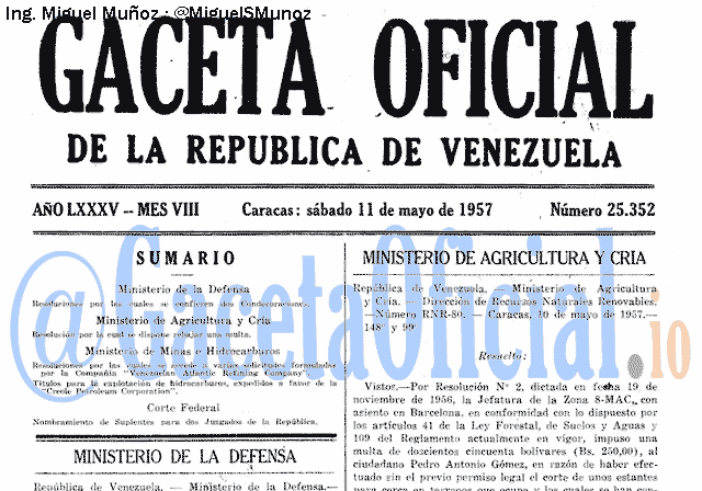Gaceta Oficial 25352 del 11 Mayo 1957
