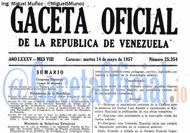 Gaceta Oficial 25354 del 14 Mayo 1957