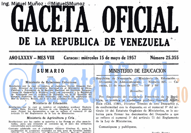 Gaceta Oficial 25355 del 15 Mayo 1957
