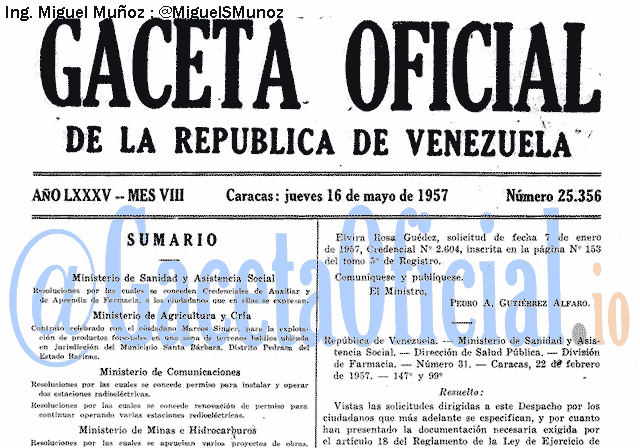 Gaceta Oficial 25356 del 16 Mayo 1957