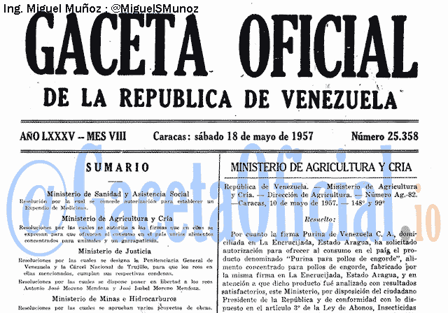 Gaceta Oficial 25358 del 18 Mayo 1957