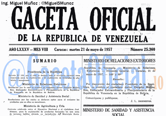 Gaceta Oficial 25360 del 21 Mayo 1957