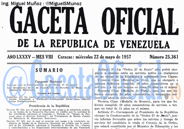 Gaceta Oficial 25361 del 22 Mayo 1957