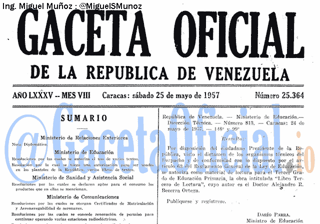 Gaceta Oficial 25364 del 25 Mayo 1957