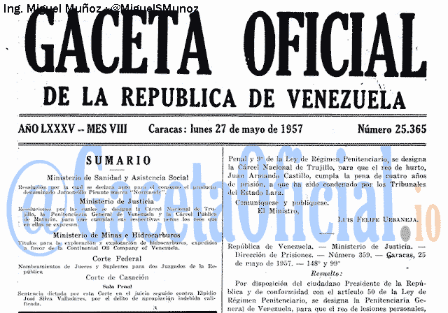 Gaceta Oficial 25365 del 27 Mayo 1957