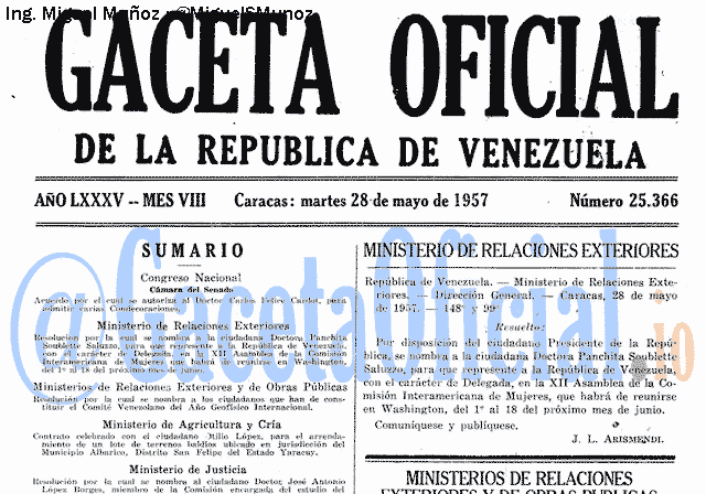 Gaceta Oficial 25366 del 28 Mayo 1957