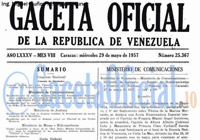 Gaceta Oficial 25367 del 29 Mayo 1957