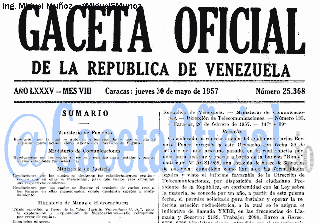 Gaceta Oficial 25368 del 30 Mayo 1957
