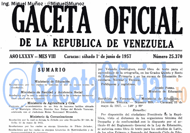 Gaceta Oficial 25370 del 1 Junio 1957