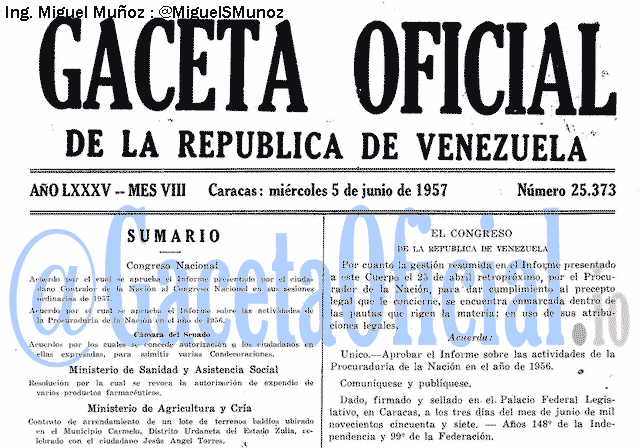 Gaceta Oficial 25373 del 5 Junio 1957