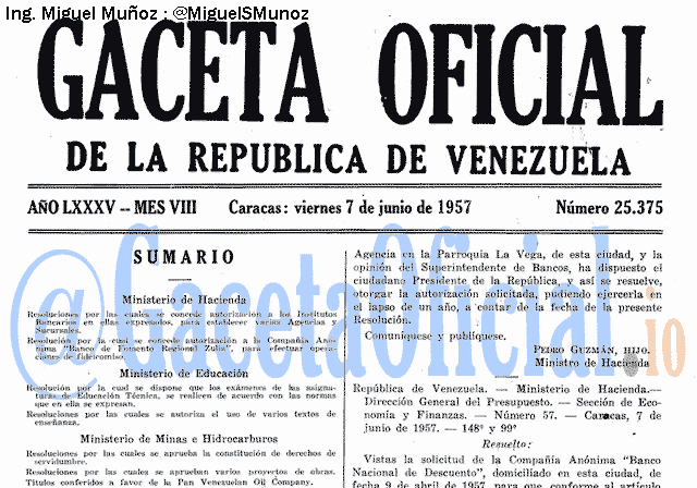 Gaceta Oficial 25375 del 7 Junio 1957