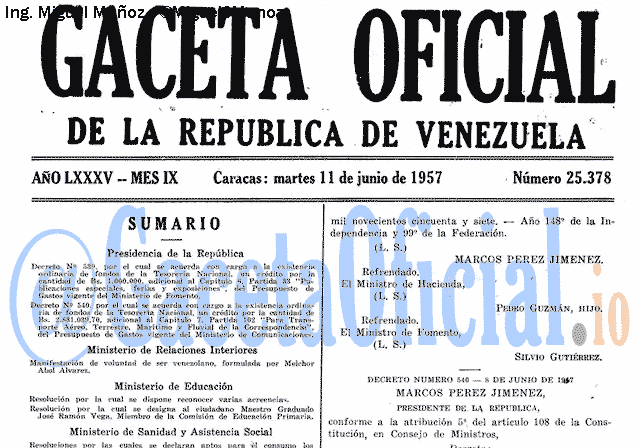 Gaceta Oficial 25378 del 11 Junio 1957