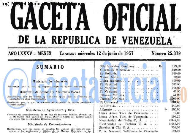 Gaceta Oficial 25379 del 12 Junio 1957