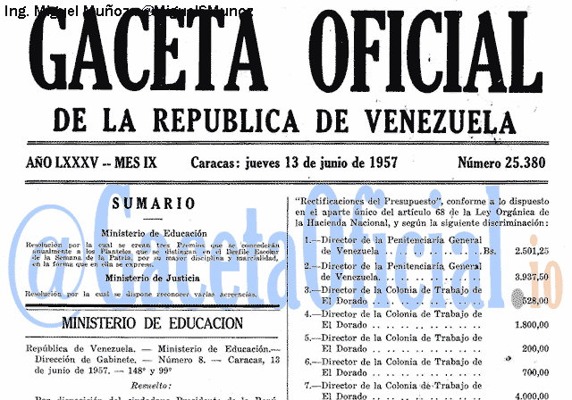 Gaceta Oficial 25380 del 13 Junio 1957