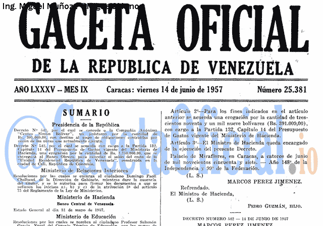 Gaceta Oficial 25381 del 14 Junio 1957