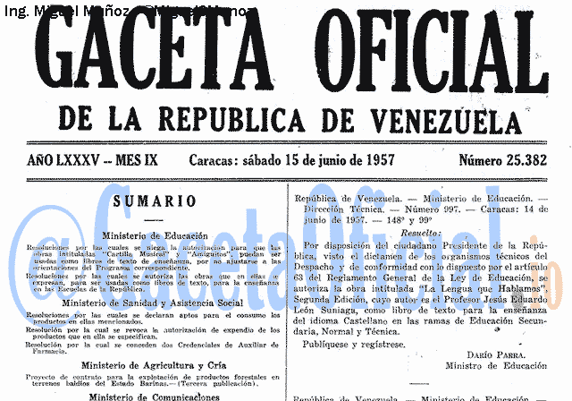 Gaceta Oficial 25382 del 15 Junio 1957