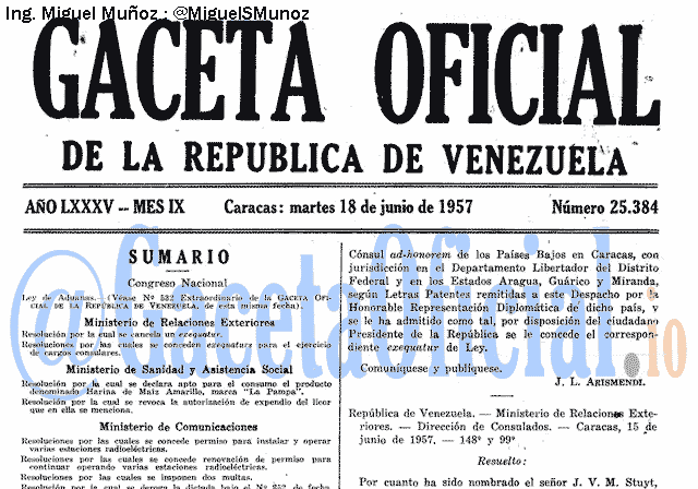 Gaceta Oficial 25384 del 18 Junio 1957