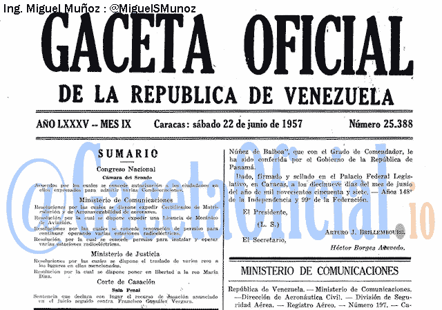 Gaceta Oficial 25388 del 22 Junio 1957