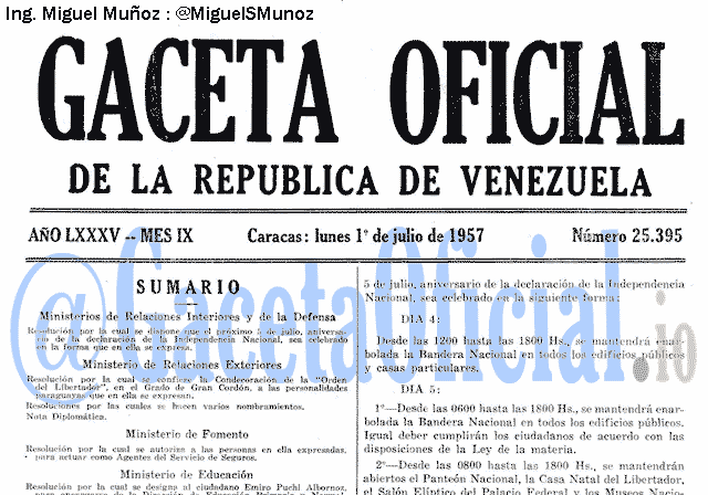 Gaceta Oficial 25395 del 1 Julio 1957