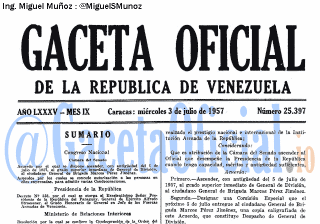 Gaceta Oficial 25397 del 3 Julio 1957