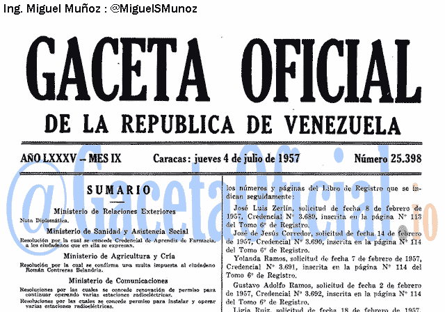 Gaceta Oficial 25398 del 4 Julio 1957