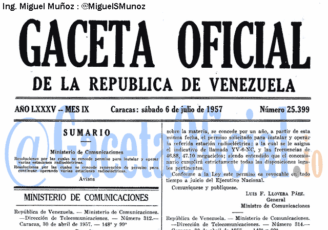 Gaceta Oficial 25399 del 6 Julio 1957