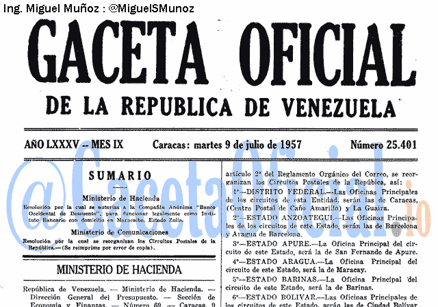 Gaceta Oficial 25401 del 9 Julio 1957