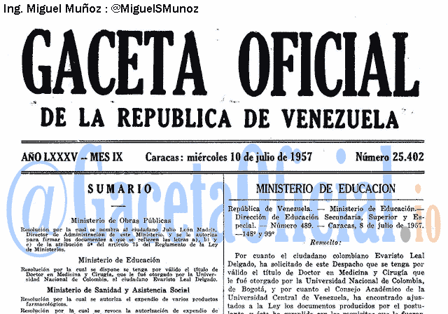 Gaceta Oficial 25402 del 10 Julio 1957