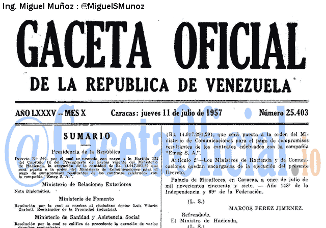 Gaceta Oficial 25403 del 11 Julio 1957