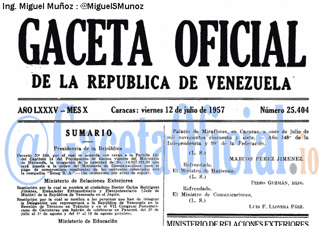 Gaceta Oficial 25404 del 12 Julio 1957