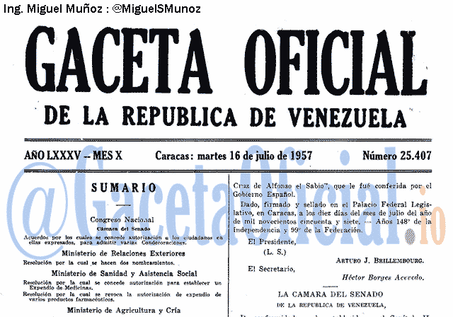 Gaceta Oficial 25407 del 16 Julio 1957