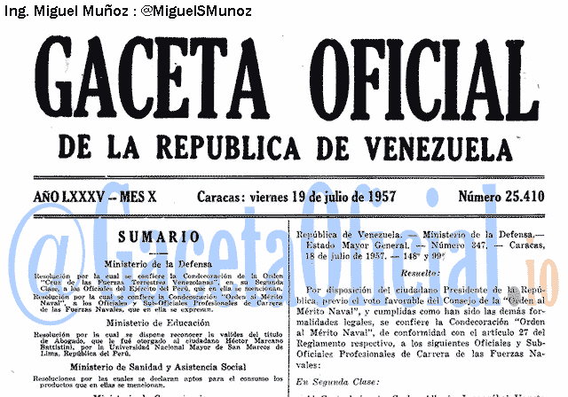 Gaceta Oficial 25410 del 19 Julio 1957