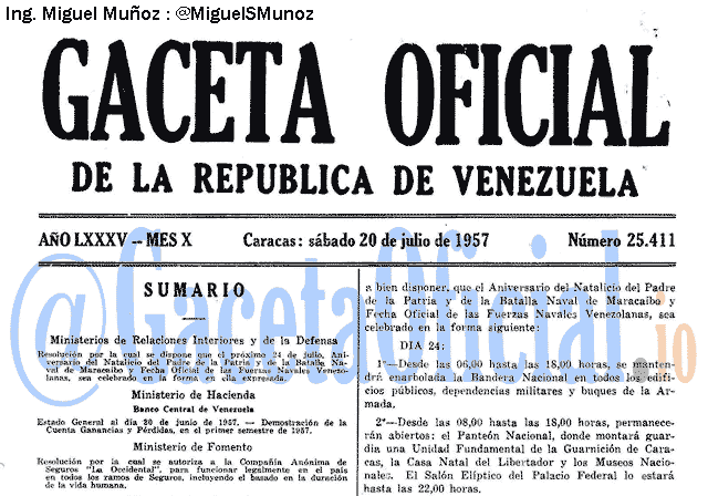 Gaceta Oficial 25411 del 20 Julio 1957