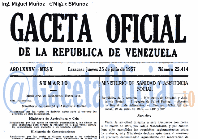 Gaceta Oficial 25414 del 25 Julio 1957