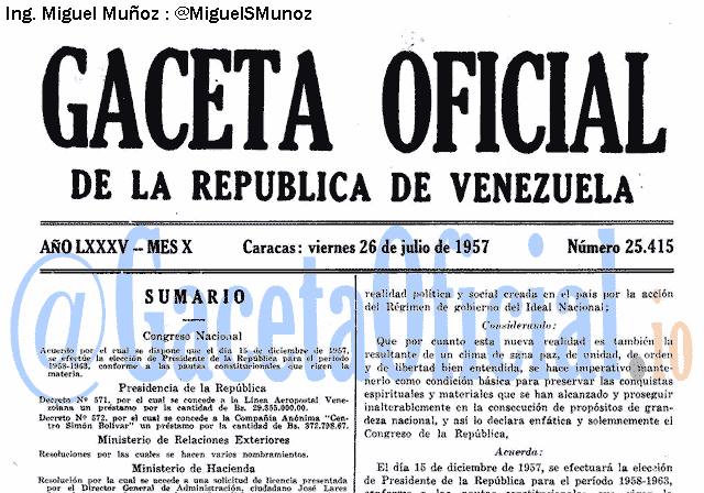 Gaceta Oficial 25415 del 26 Julio 1957